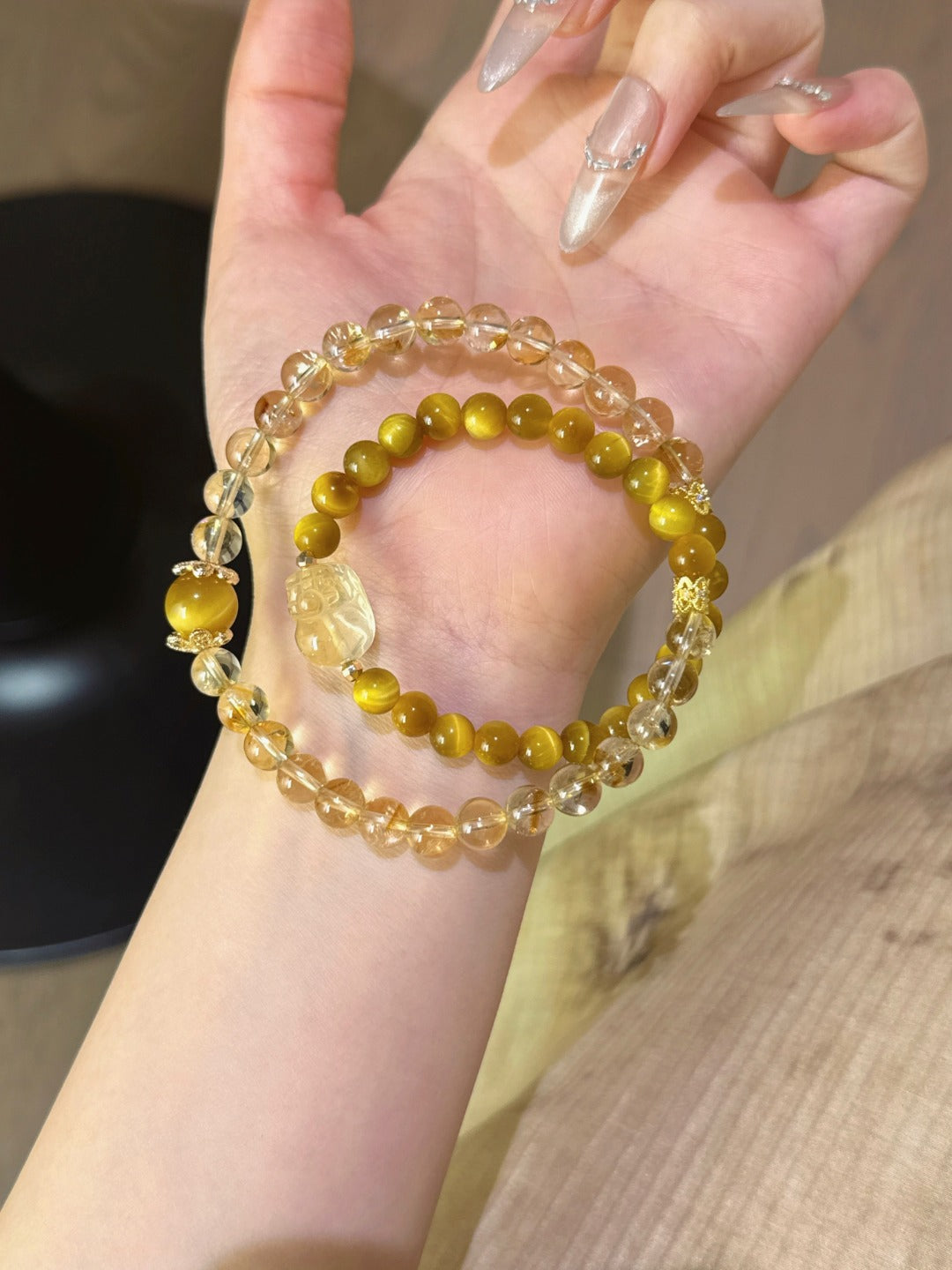 Golden Rutilated Quartz, Tiger’s Eye & Citrine Pixiu Bracelet
