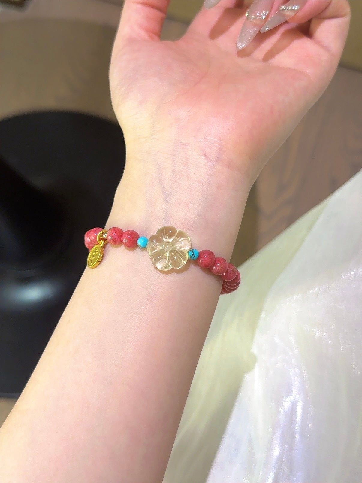 Rhodonite, Turquoise & Citrine Flower Bracelet