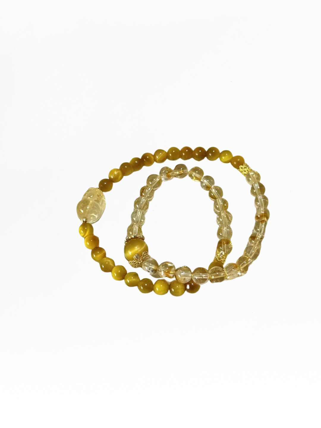 Golden Rutilated Quartz, Tiger’s Eye &amp; Citrine Pixiu Bracelet