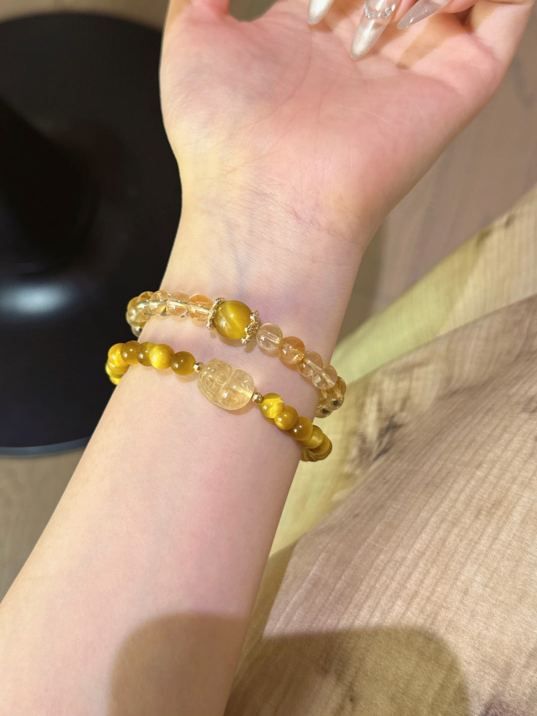 Golden Rutilated Quartz, Tiger’s Eye &amp; Citrine Pixiu Bracelet